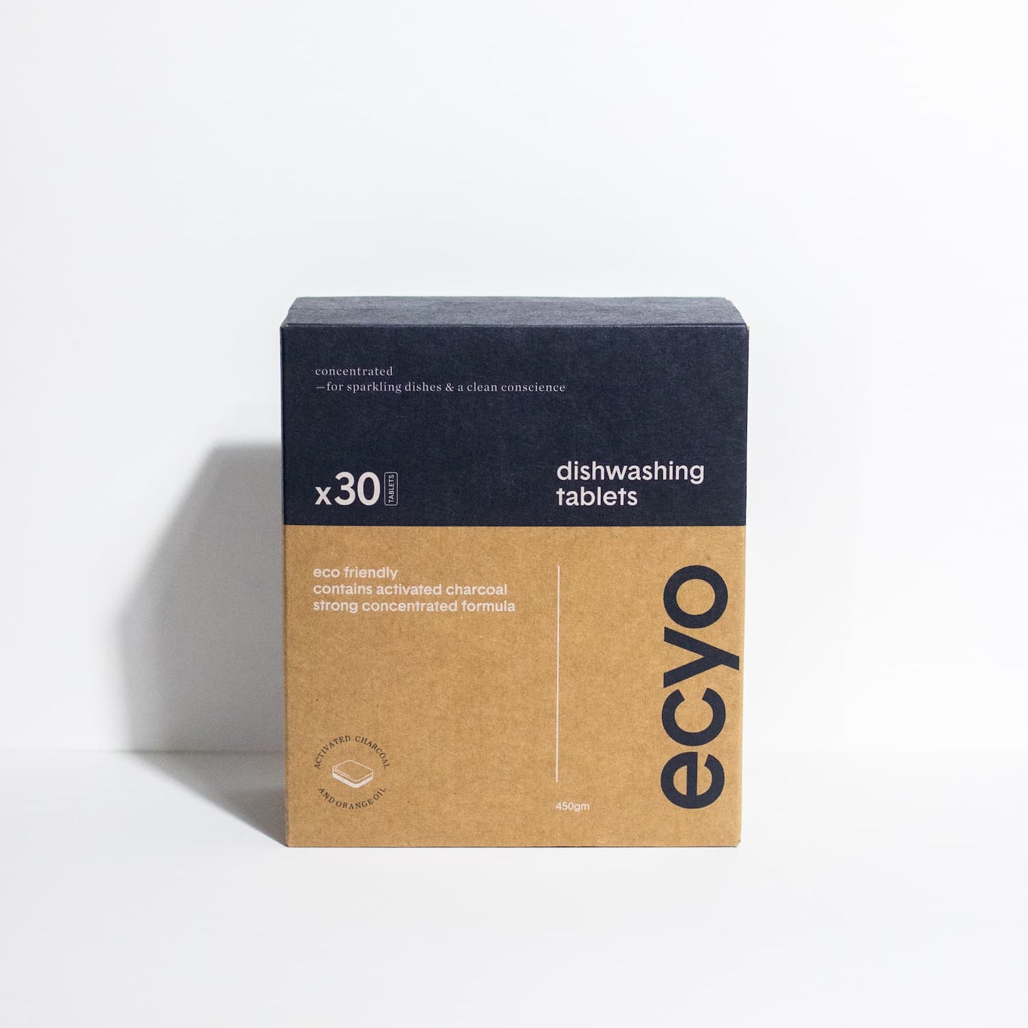 Ecyo Eco Dishwasher Tablets 30-pack – plastic-free, plant-based cleaning tablets in cardboard box