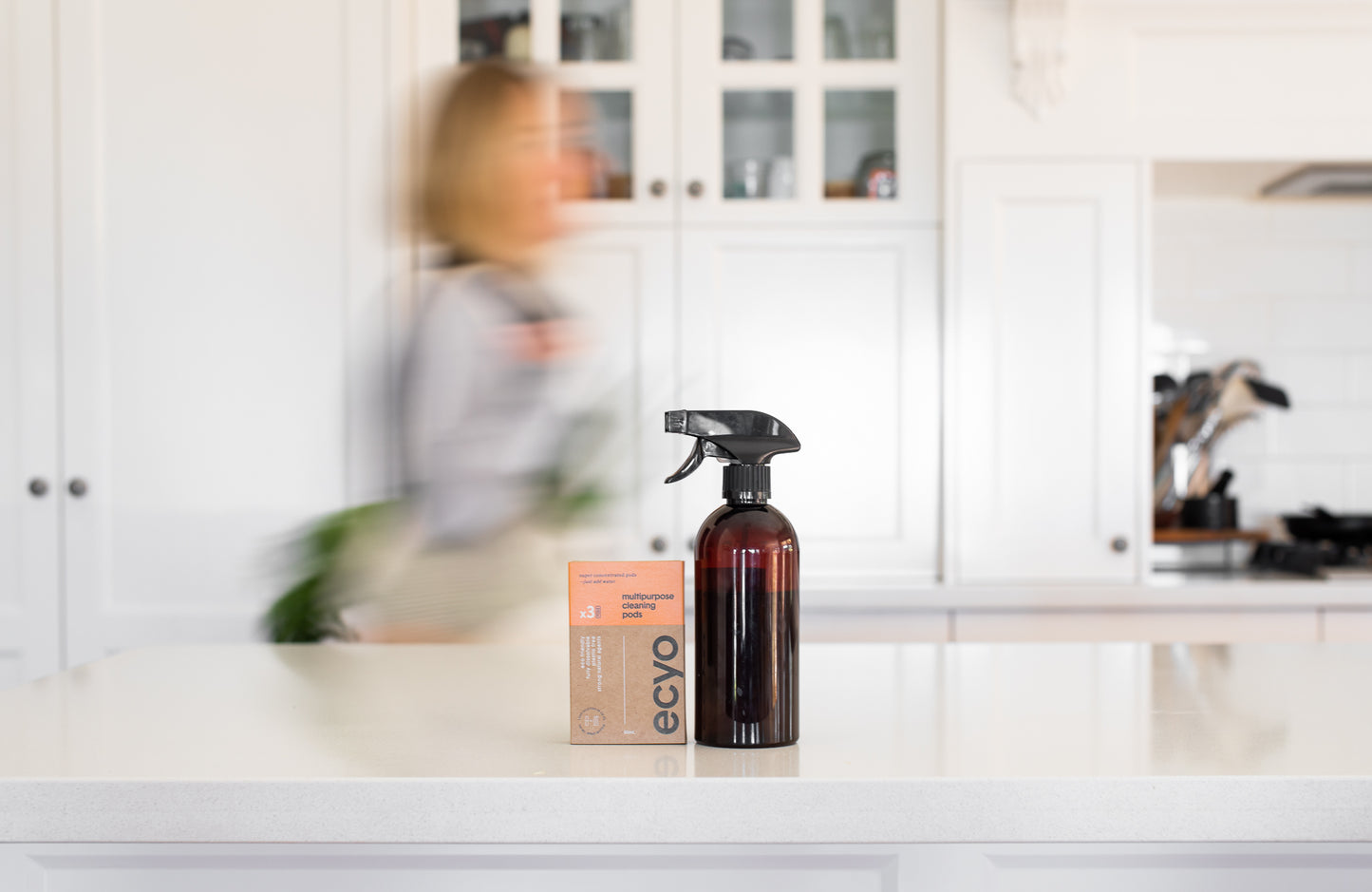 view of multipurpose spray and cleaning pods on kitchen bench