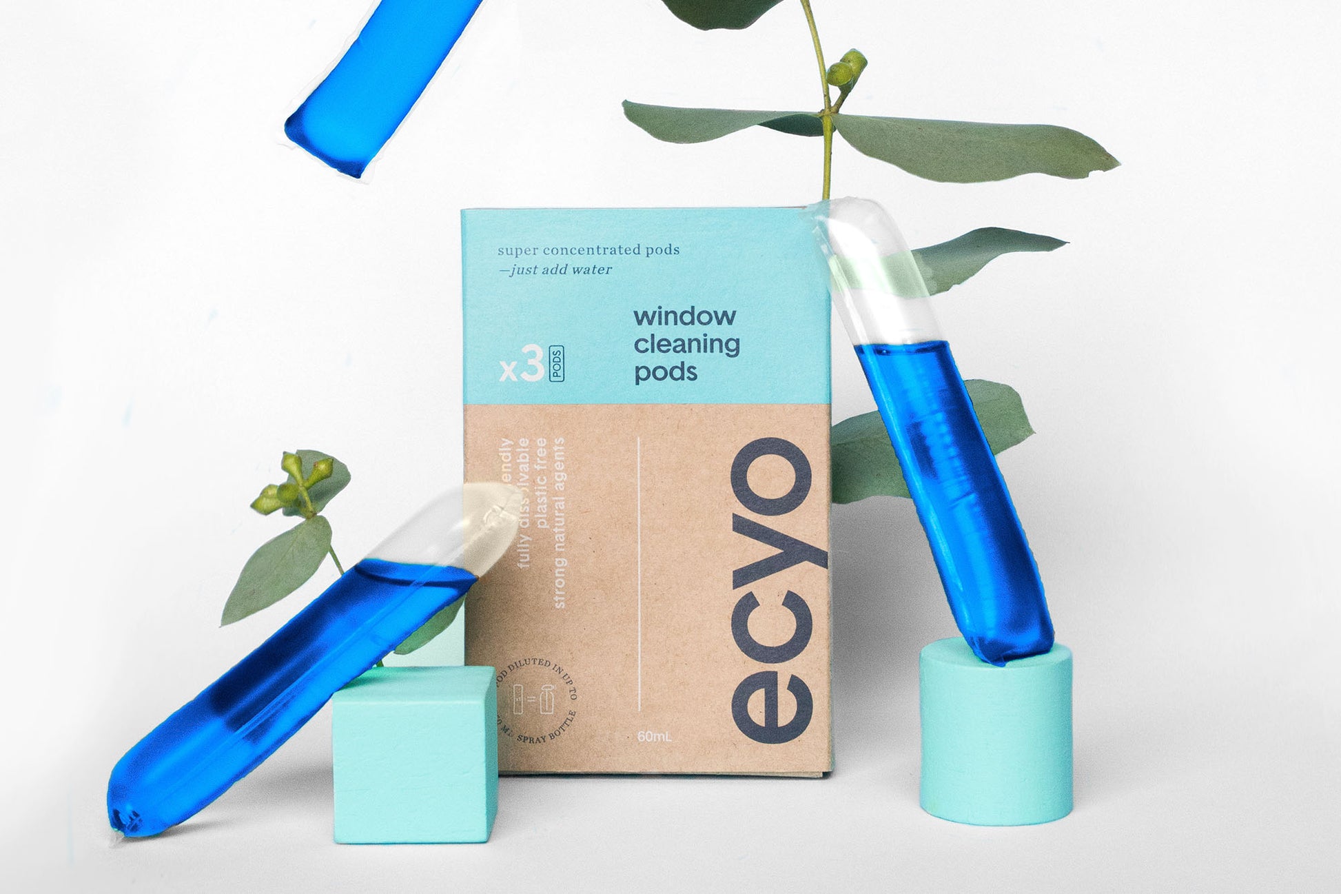 packet of eco window cleaning pods for use in refill spray. just add water for eco-friendly household cleaning